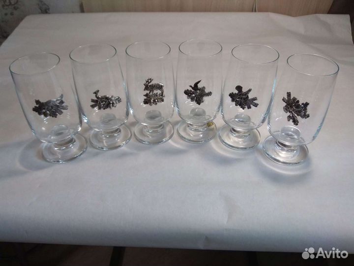 Фужеры с мельхиоровым декором Богемский хрусталь