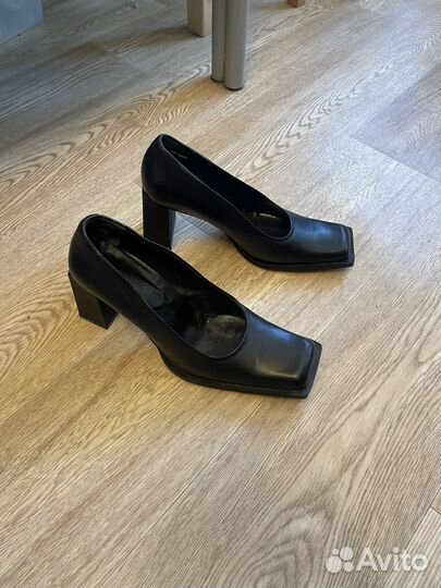 Туфли винтажные кожаные с тупым носом