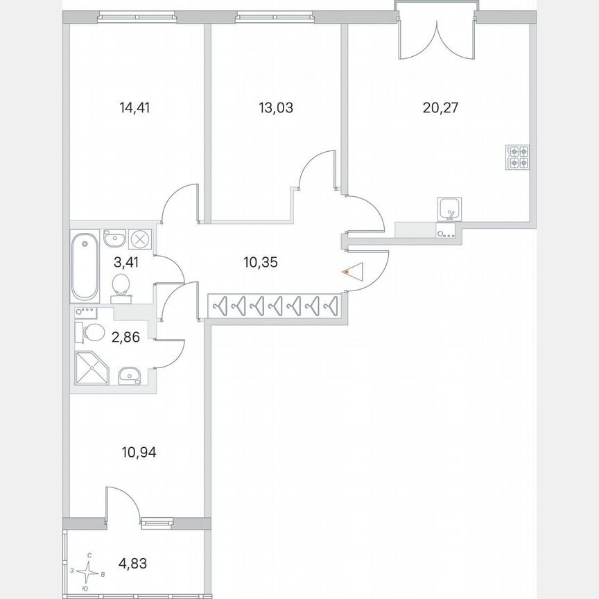3-к. квартира, 77,7 м², 3/4 эт.