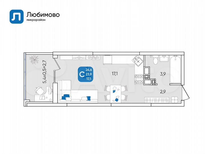 Квартира-студия, 26,6 м², 8/24 эт.