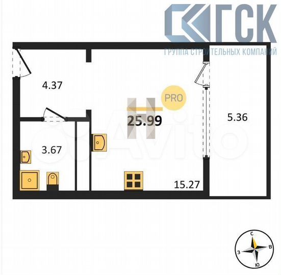 Квартира-студия, 26 м², 8/21 эт.