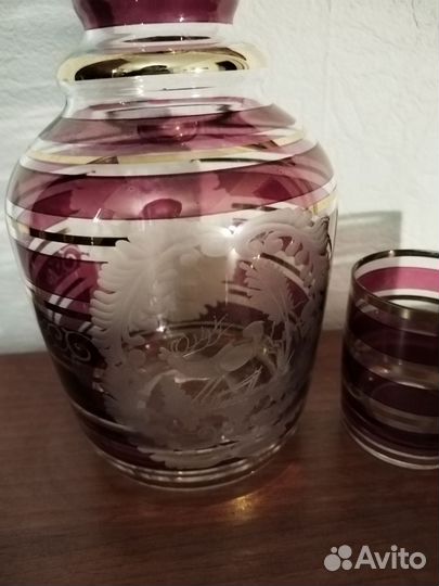 Редкие графин хрустальный со стопками, Чехия