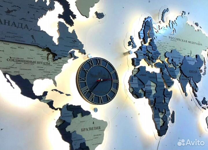 Деревянная карта мира с подсветкой