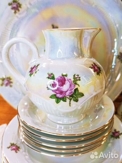 Сервиз чайный Роза Перламутр Кольдиц гдр 1970