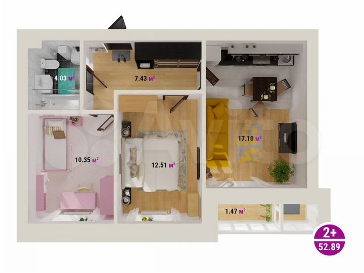 2-к. квартира, 52,9 м², 1/8 эт.