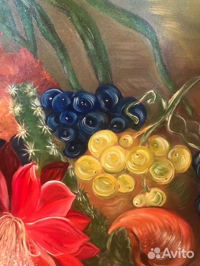 Картина. Натюрморт. Цветы, фрукты