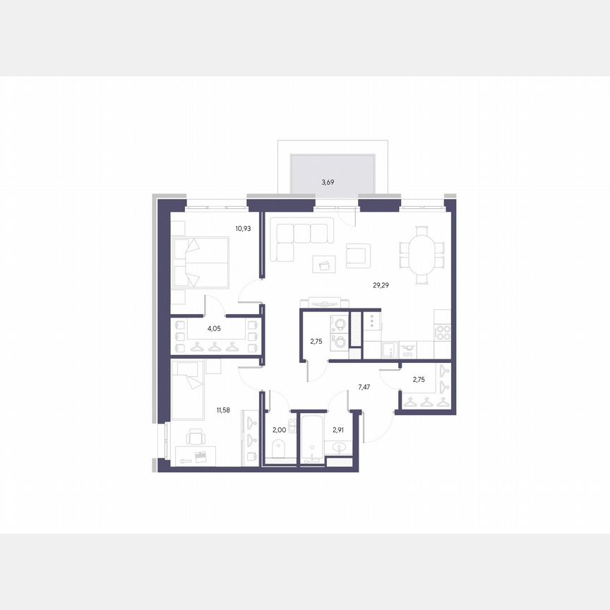 2-к. квартира, 73,7 м², 9/9 эт.