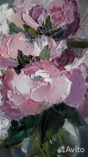 Пионы картина маслом. Цветы. Квадратная картина