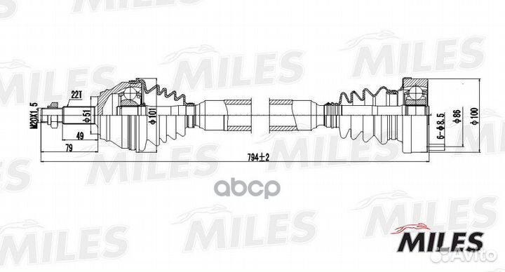 Привод в сборе VW G3/passat 1.8-2.0 88-98 прав