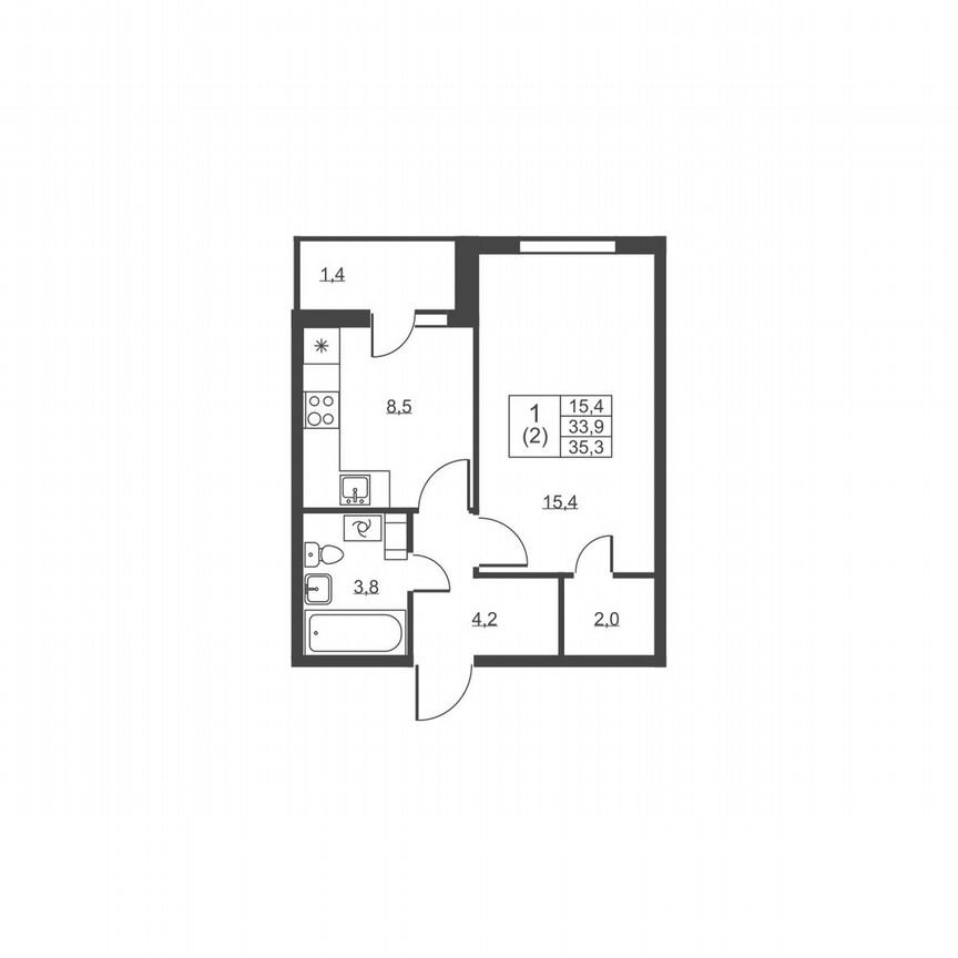 1-к. квартира, 35,3 м², 4/8 эт.