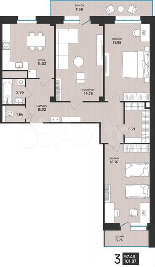 3-к. квартира, 101,9 м², 10/15 эт.