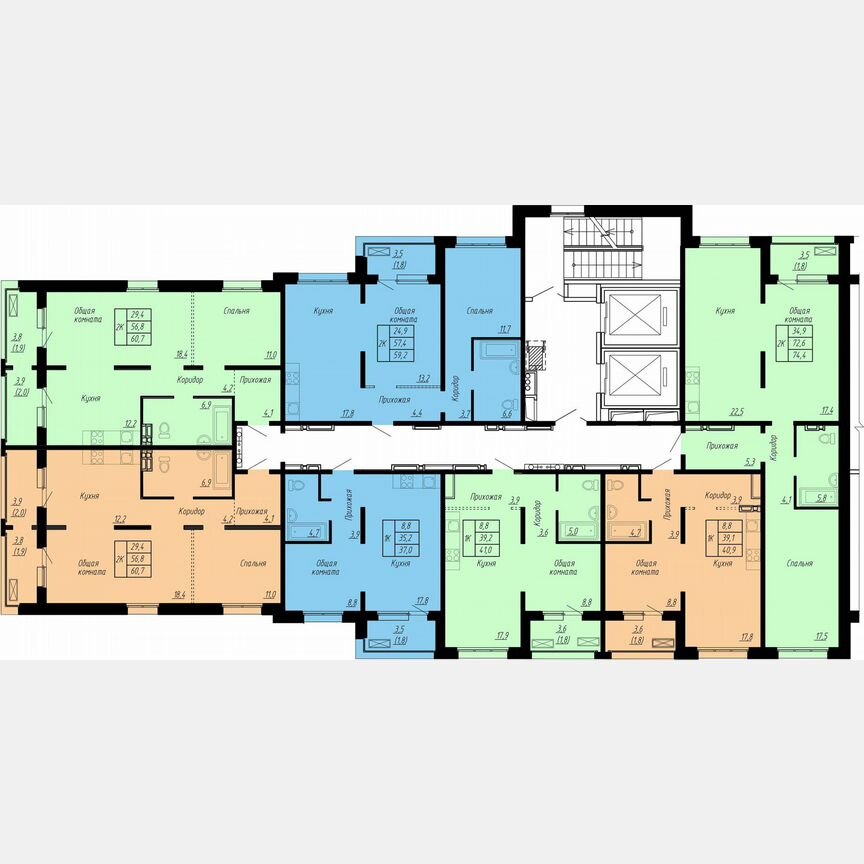 2-к. квартира, 74,4 м², 7/17 эт.