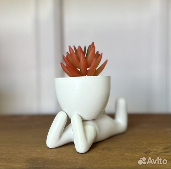 Кашпо декоративное с искусственными суккулентами