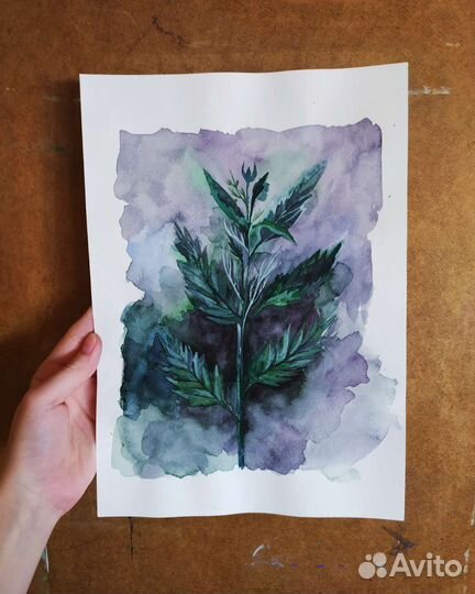 Акварельная картина Крапива