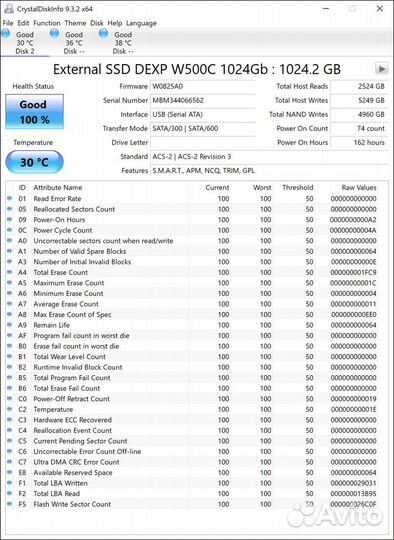 1TB SSD sata/ngff диски, цена за 1, есть 3, 100%