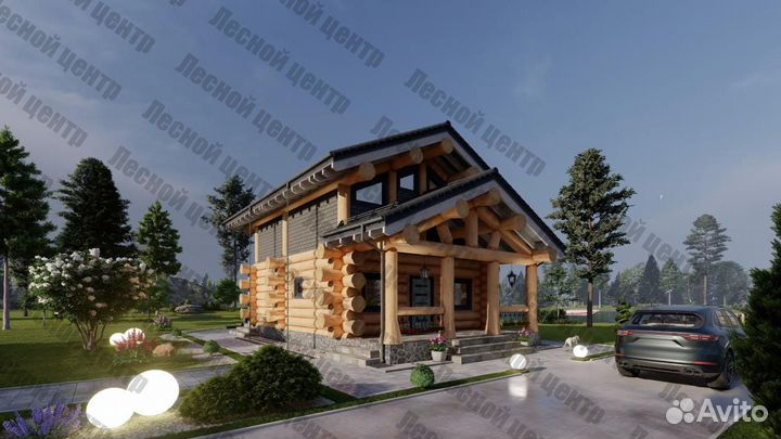 Сруб дома из оцилиндрованного бревна