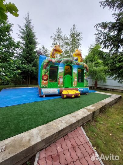 Детский надувной батут с горкой На целый день
