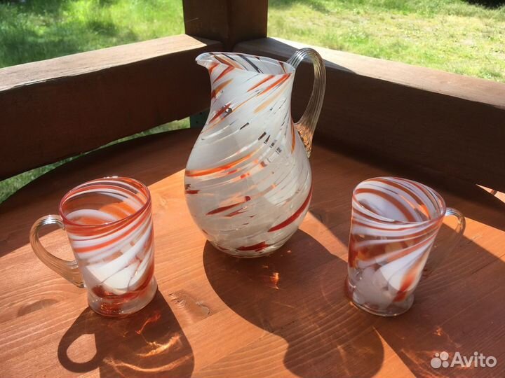 Графин и кружки цветное стекло СССР
