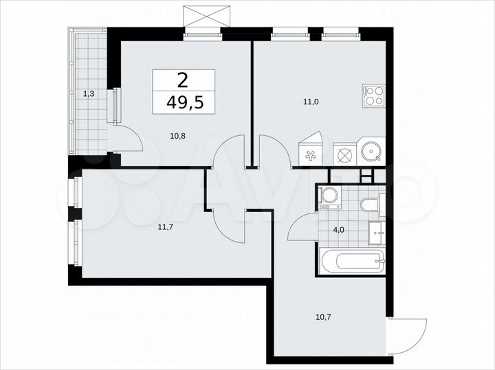 2-к. квартира, 49,5 м², 12/18 эт.