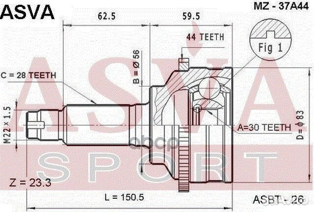 ШРУС наружный 30X56X28 MZ-37A44 asva