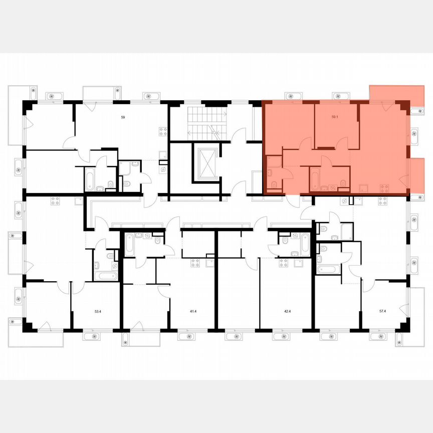 2-к. квартира, 59,1 м², 9/9 эт.