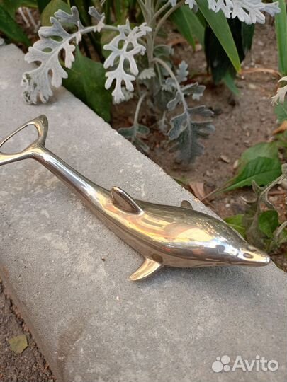 Открывалка дельфин винтаж латунь с серебрением