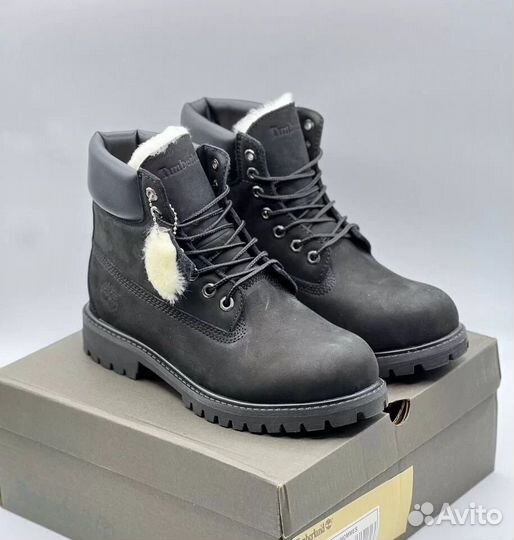 Timberland 6 Inch Premium Boot WP Black с белым мехом