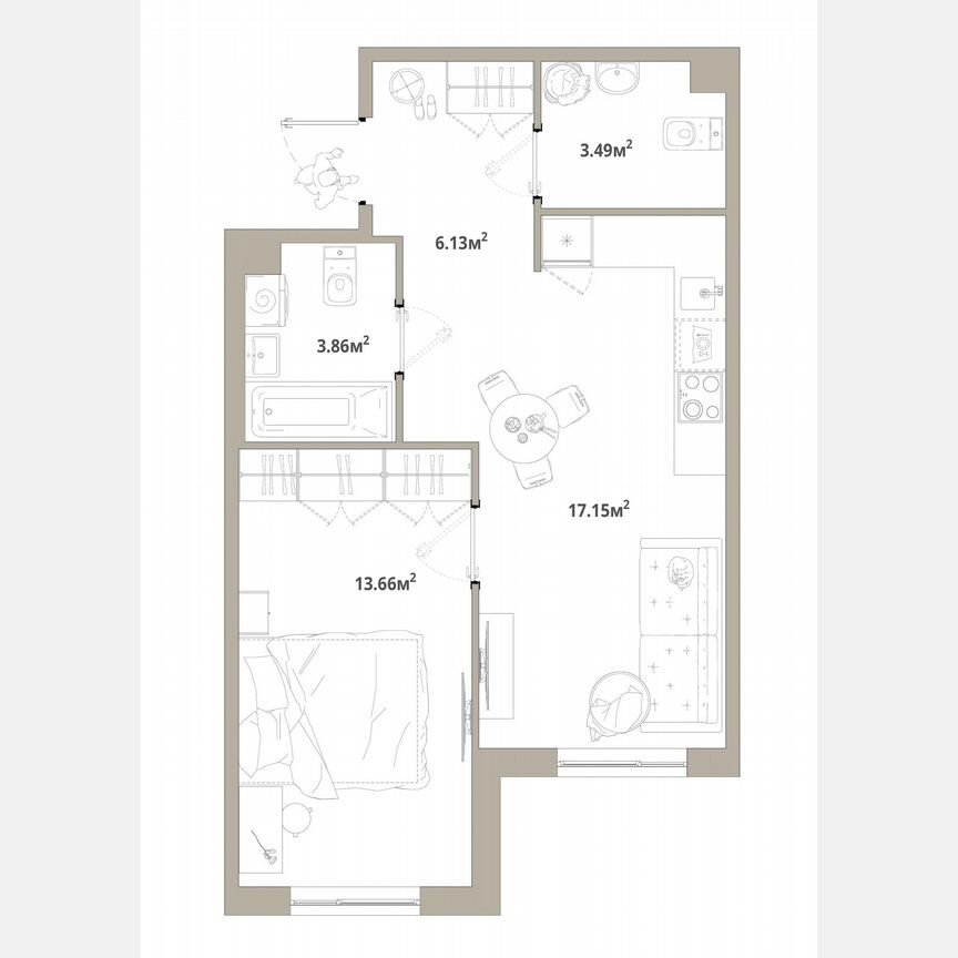 1-к. квартира, 44,3 м², 2/12 эт.