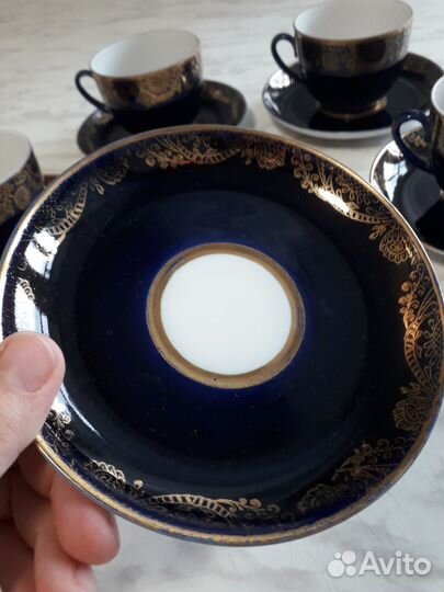 Чашки фарфоровые с блюдцем, 5 шт СССР, Кобальт лфз