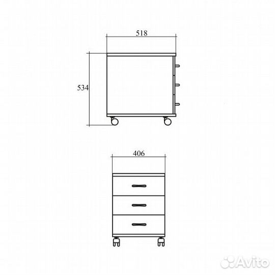Тумба подкатная Монолит тм24.15, 3 ящика, 406*518*