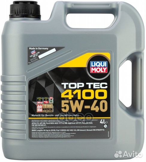 5W-40 Top Tec 4100, 4л (нс-синт.мотор.масло) liqui