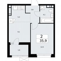 2-к. квартира, 35,9 м², 10/17 эт.