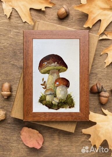 Небольшая картина маслом грибы 15х21 см