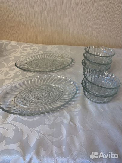 Набор салатники и 2 блюда стекло