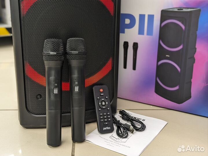 Колонка Perfeo 900вт м подсветкой 2 микрофона