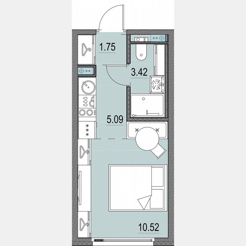 Квартира-студия, 20,8 м², 7/16 эт.