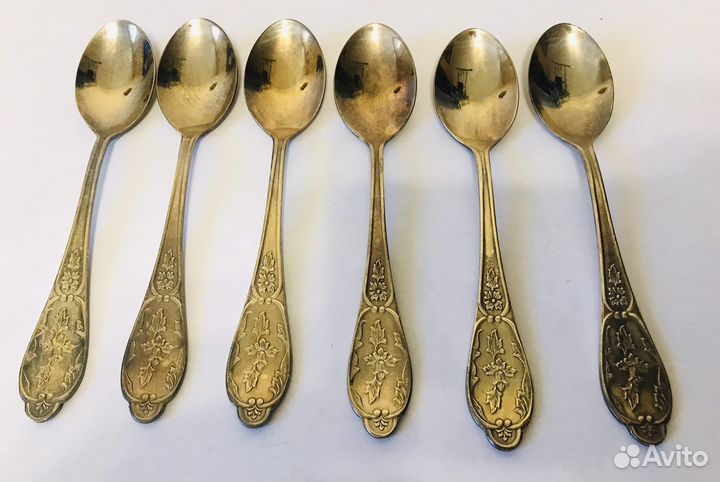 Набор новых чайных ложек мельхиор позолота СССР