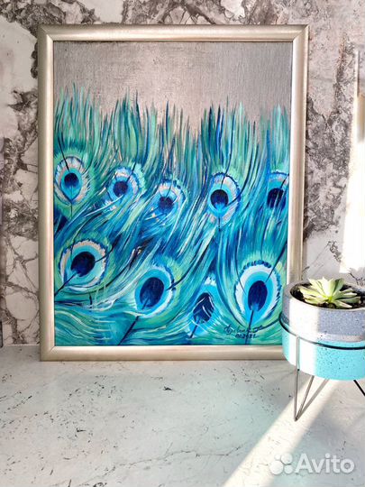 Картина перья. Картина маслом. Интерьерная картина