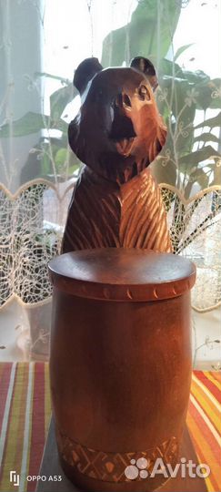 Деревянная шкатулка медведь