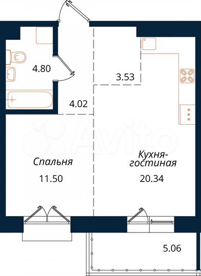 1-к. квартира, 49,3 м², 18/18 эт.