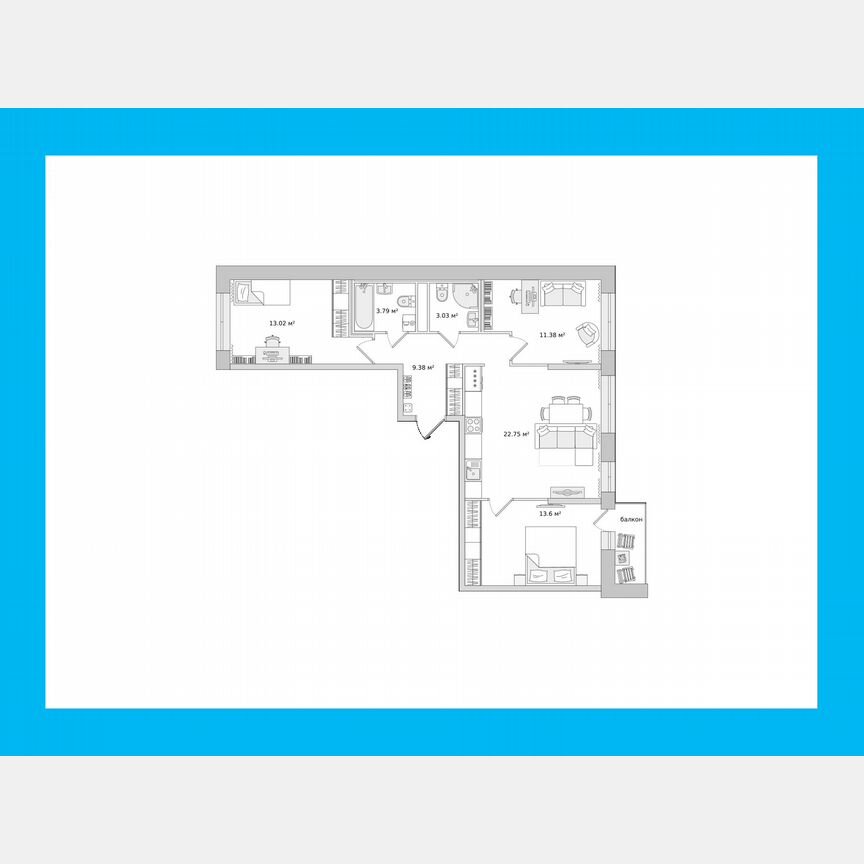 3-к. квартира, 79,1 м², 20/21 эт.