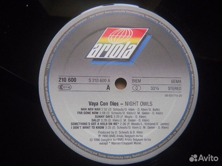 Vaya Con Dios Night Owls /Belgium Ariola 1990 EX++