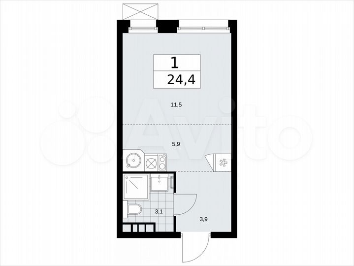 Квартира-студия, 24,4 м², 4/17 эт.
