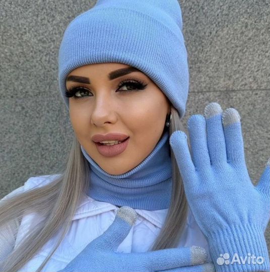 Шапка снуд перчатки комплект