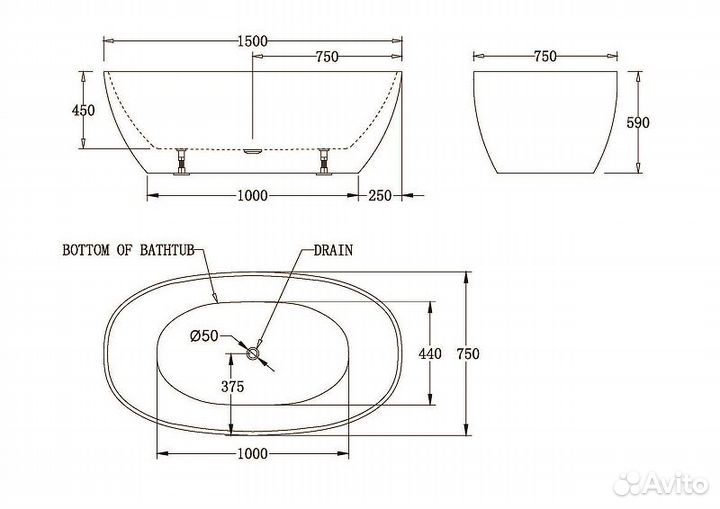 Акриловая ванна 150x75 см BelBagno BB81-1500-W0