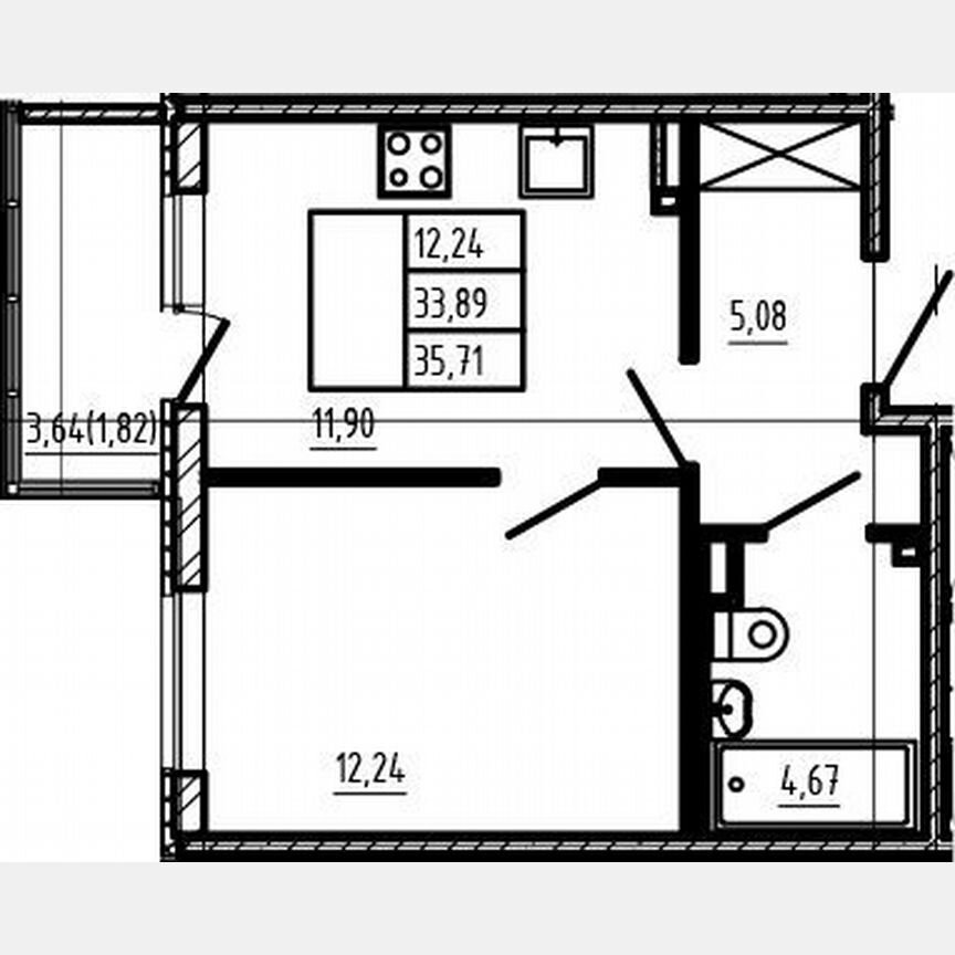1-к. квартира, 33,9 м², 3/4 эт.