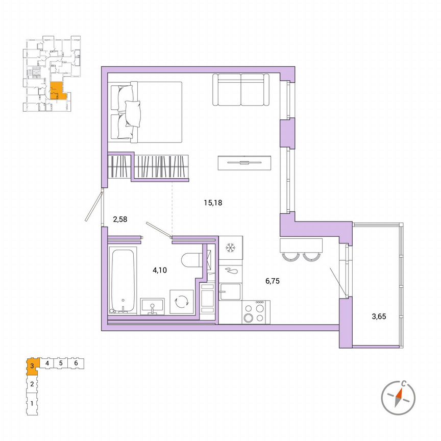 Квартира-студия, 29,7 м², 2/7 эт.