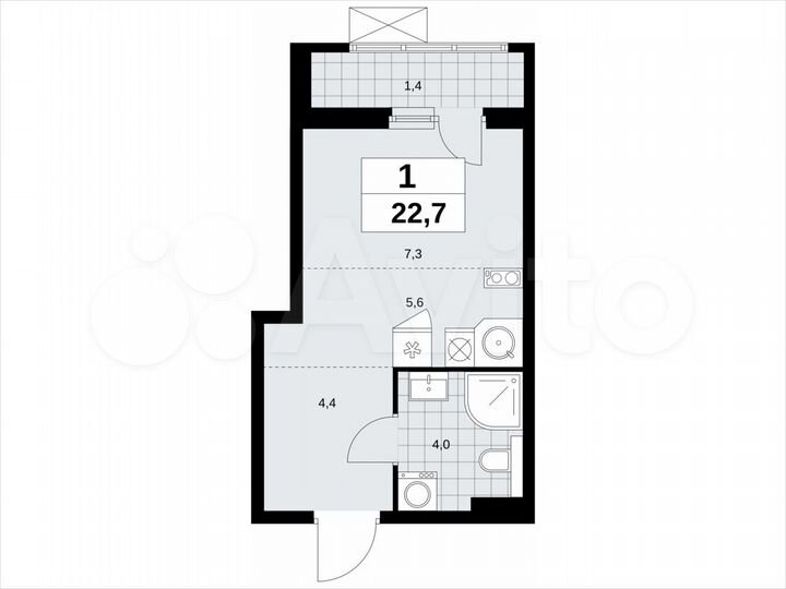 Квартира-студия, 22,7 м², 7/19 эт.