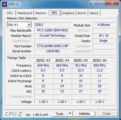 DDR3 4gb 1600mhz 1rank CL11-11-11-28 Crucial