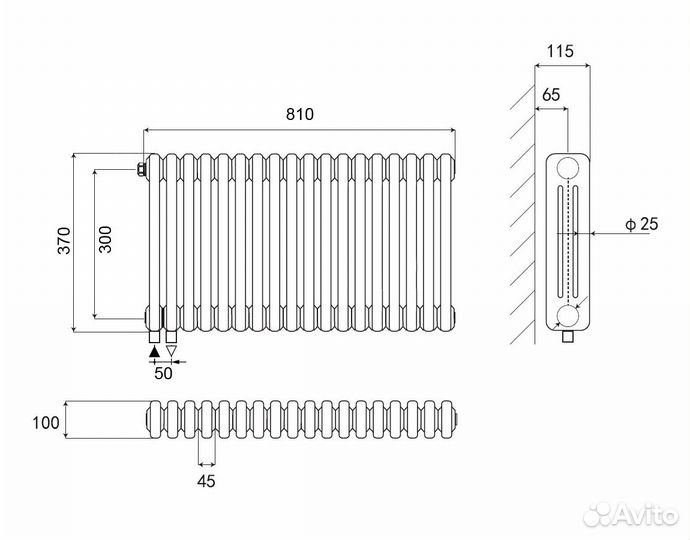 Стальной трубчатый радиатор Kohr Heim 3037/18 секций H01 с нижним подключением